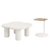Modern Coffee Table (Set of 2), Irregular Shape Coffee Table With Four Roman Column Legs And End Table With Glass Top For Living Room - White - Image 6