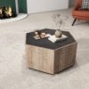Hexagonal Rural Style Garden Retro Living Room Coffee Table With 2 Drawers - Light Oak - Image 2