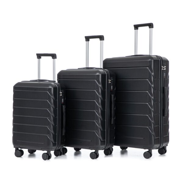 Set 3 Pieces 20" / 24" / 28" Abs Spinner Wheel Luggage, Matching Color, With Combination Lock - Black