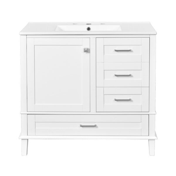 36" Bathroom Vanity With Solid Pine Frame, Soft Close Door Drawers - White