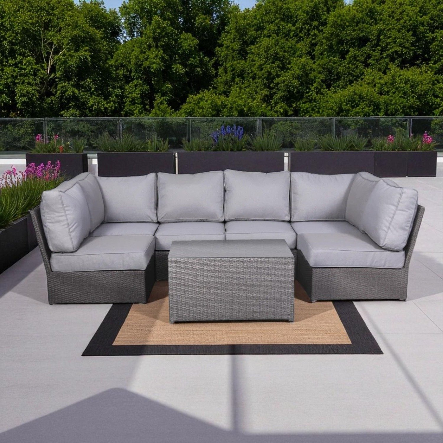 Outdoor Sectional Set With Cushions, Reversible Modular Design, Weather Resistant - Gray Mix - Image 6