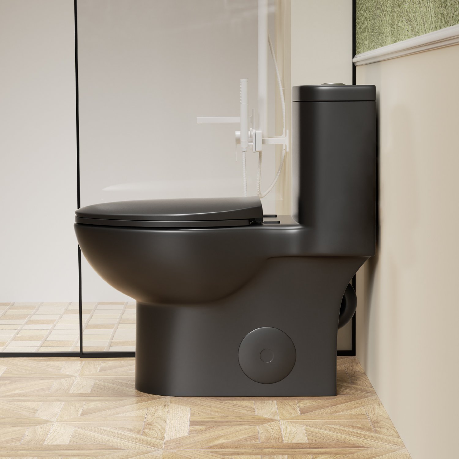 1 Piece Toilet With Tornado Flush, Soft Closing Seat, 12" Siphonic S Trap - Matte Black - Image 5