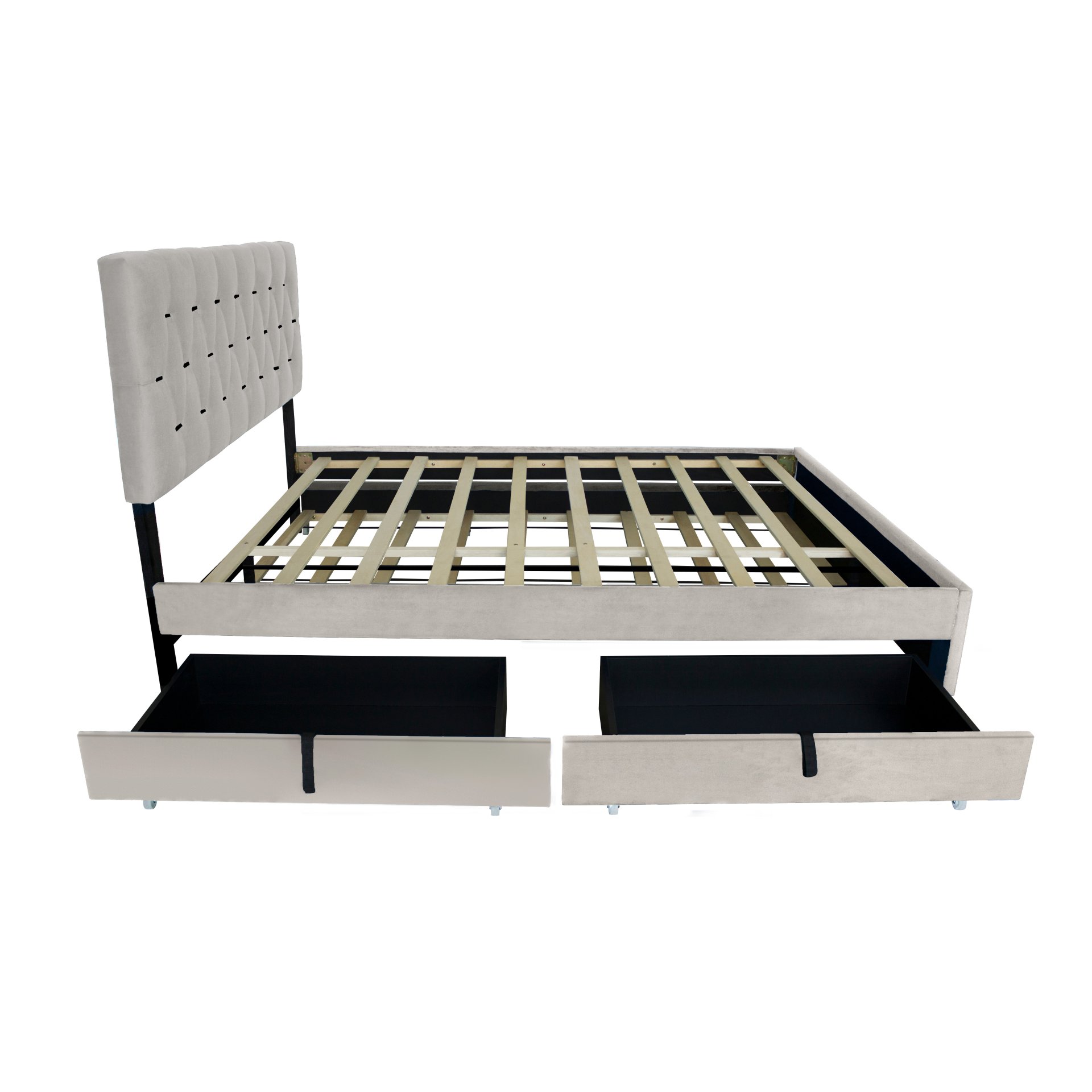 Queen Size Upholstered Trundle Bed With Storage Drawers, Pull Out Design, Space Saving, Sturdy Frame - Gray - Image 6