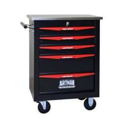 5 Drawer Multifunctional Tool Cart With Wheels, Metal Rolling Tool Cart Storage For Garage Workshop Warehouse Repair Shop With Stainless Steel Roof - Black / Red