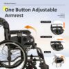 Premium Lightweight Foldable Transport Wheelchair Square Tube Design With Double Brakes Adjustable Handrail & Breathable Seat Ideal For Disabled & Post Surgery Recovery - Black / Gray - Image 6