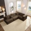 Oversized Upholstered Sectional Sofa Couch Set, Modular L Shaped Floor Sofa Set With 6 Pillows For Living Rooms - Brown - Image 5
