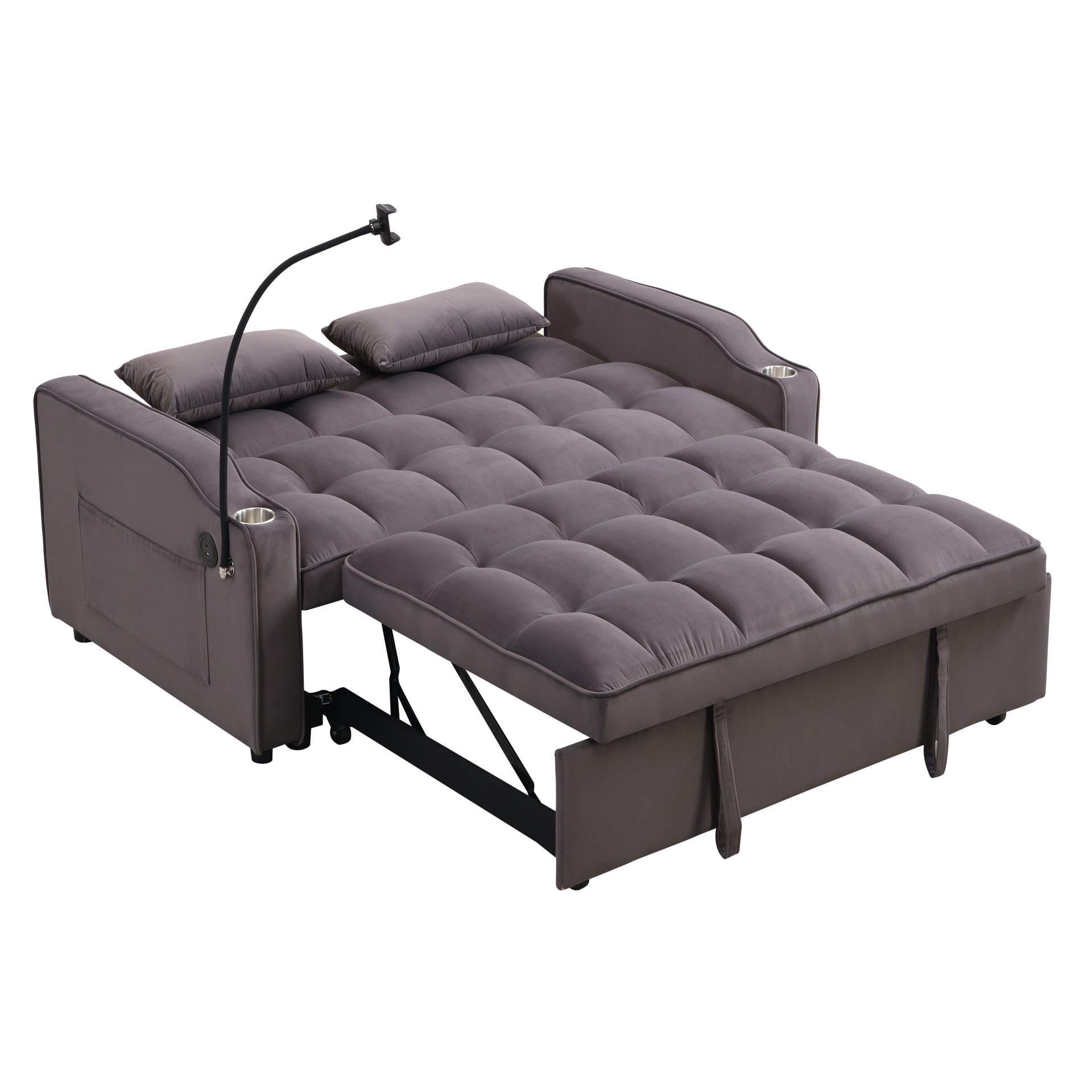 Contemporary Velvet Sofa Bed With Trundle - Charcoal Gray - Image 7