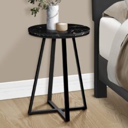 Accent Table, Side, Round Marble Look Contemporary & Modern - Black