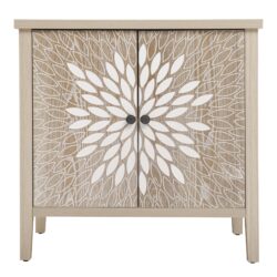 2 Door Carved Storage Cabinet With Adjustable Shelf, Accent Furniture For Living Room, Hallway, Kitchen - Natural