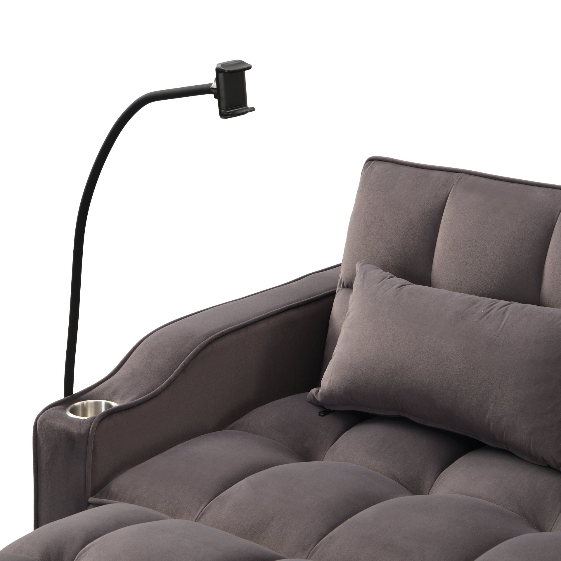Contemporary Velvet Sofa Bed With Trundle - Charcoal Gray - Image 16
