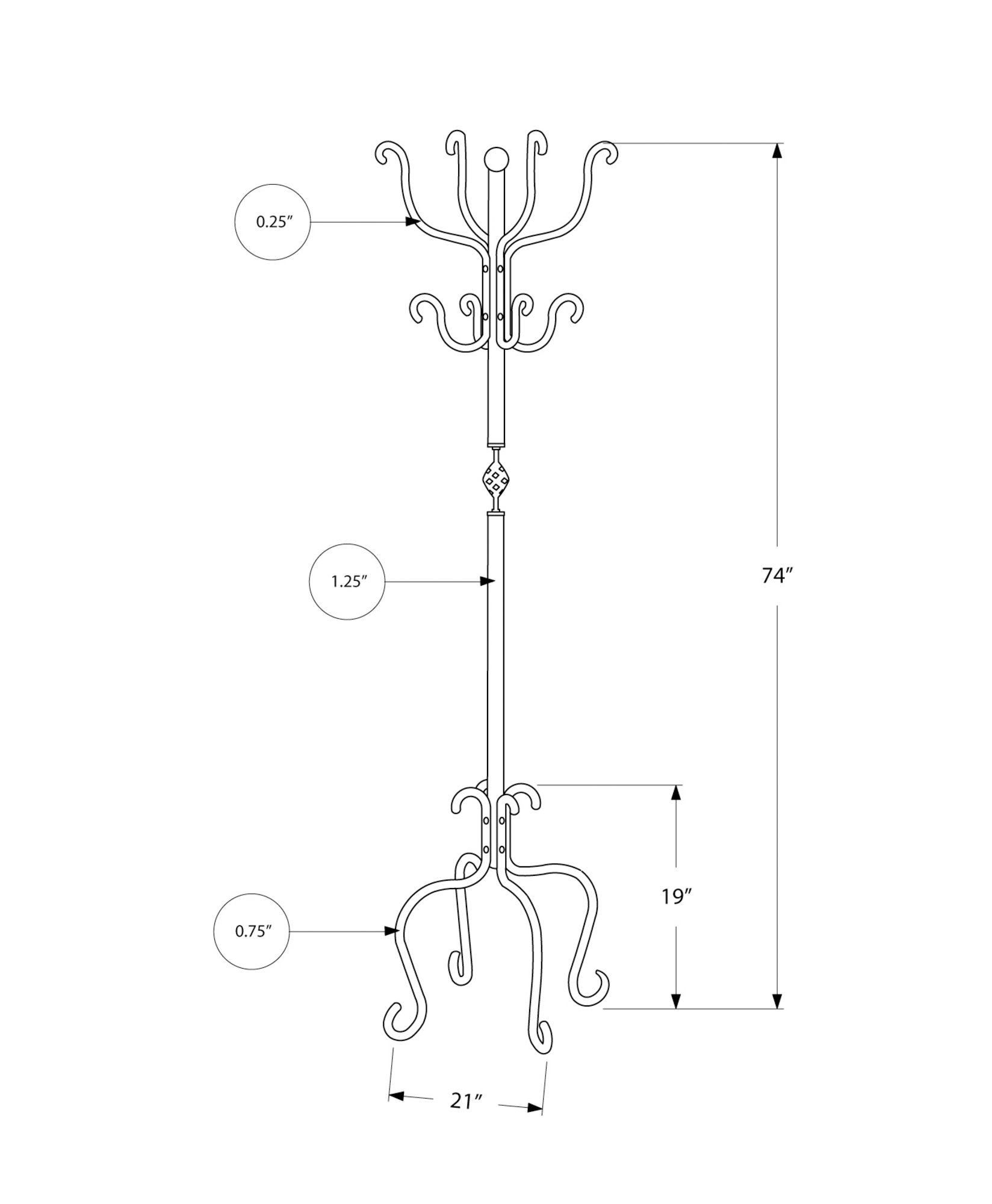 Coat Rack, Hall Tree, Free Standing, 8 Hooks, Entryway, Transitional - Black - Image 4