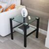 Glass Two Layer Tea Table, Small Round Table, Bedroom Corner Table, Living Room Side Table, Transparent (Set of 2) - Black - Image 8