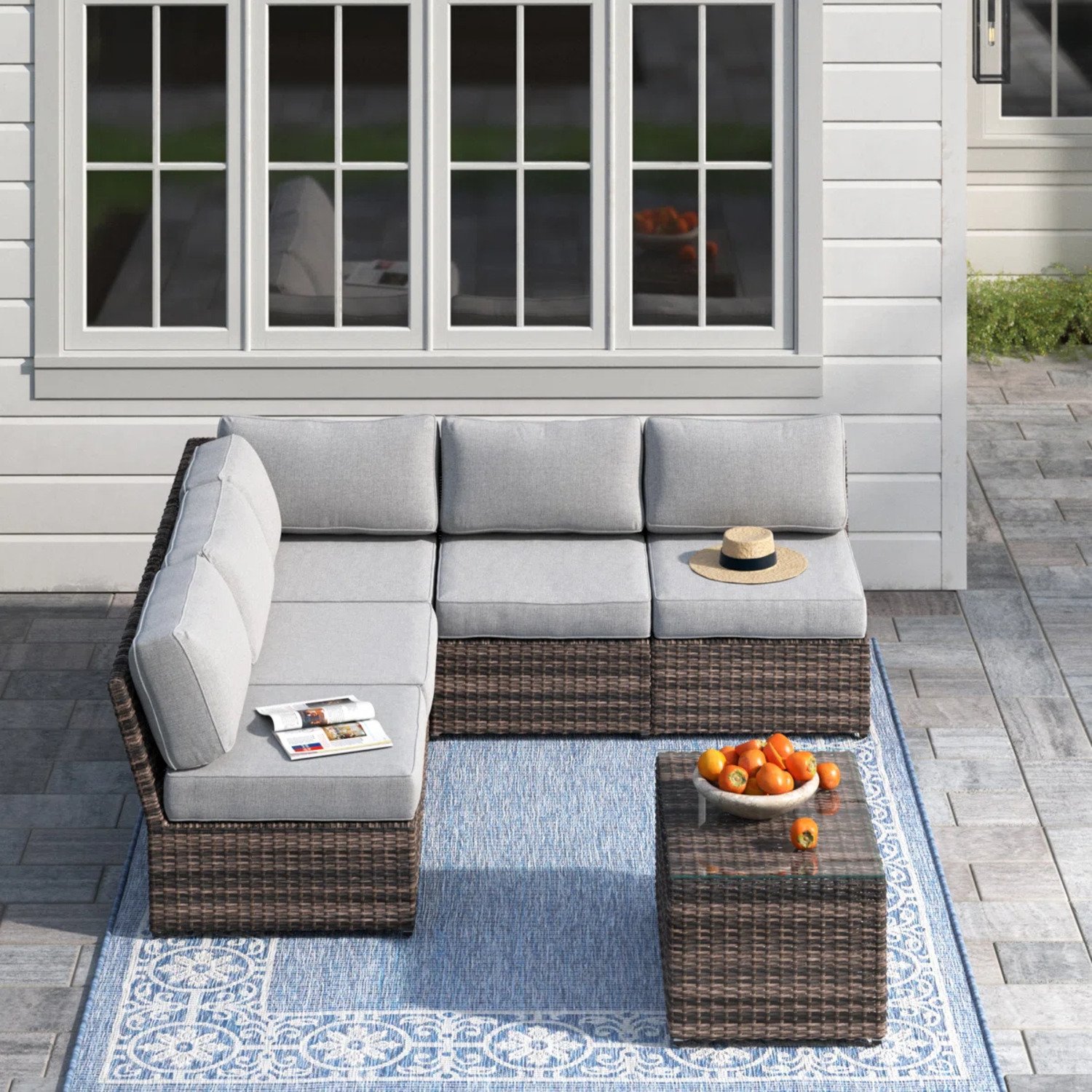 Handcrafted Outdoor Seating Set With Cushions - Brown - Image 2