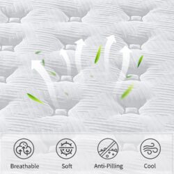 12" Full Size Hybrid Mattress With 7 Zoned Individual Pocket Spring Memory Foam Breathable Knitted Cover - White / Black