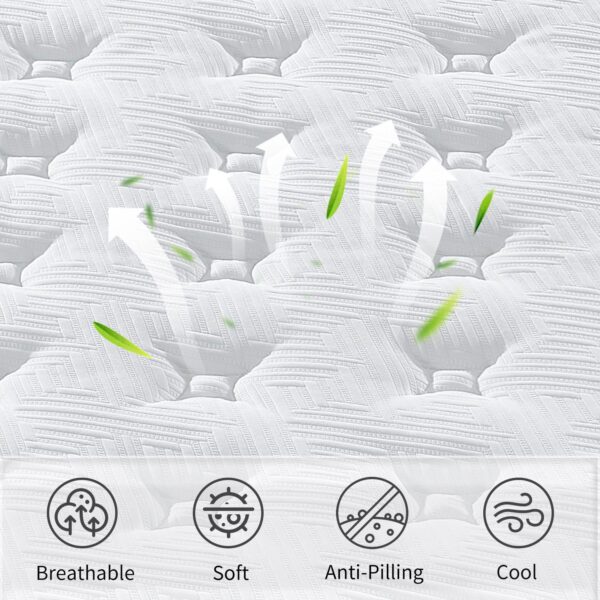 12" Full Size Hybrid Mattress With 7 Zoned Individual Pocket Spring Memory Foam Breathable Knitted Cover - White / Black