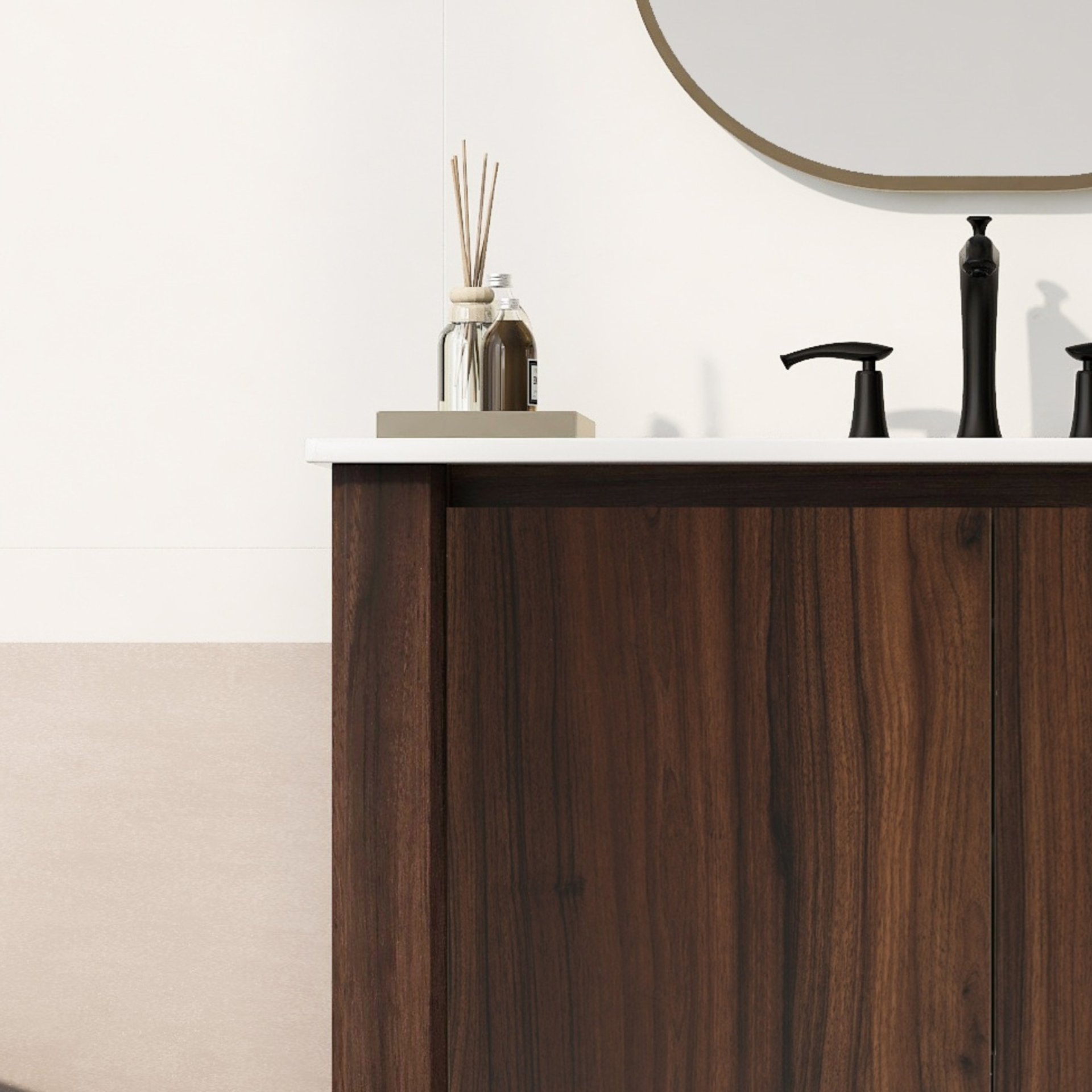 36" Modern Bathroom Vanity With Rectangle Ceramic Sink, Bathroom Cabinet And 45 Degrees Free Handle Design Soft Closing Doors, 1 Open Shelf At The Bottom - Dark Brown - Image 12