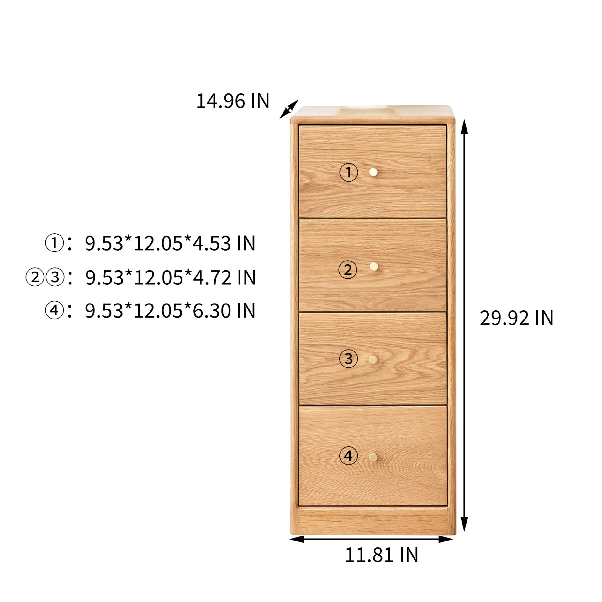 Free-Standing Corner Storage Cabinet For Living Room, Four Drawers - Solid Oak - Image 3
