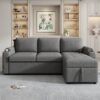 L Shaped Convertible Sofa Bed With Storage, Cup Holders, USB Ports Chenille - Gray - Image 10