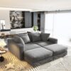 Plush Corduroy 4 Seat Sofa, Modern Comfy Upholstered Sofa Cloud Couch, Deep Seat Couches With Soft Pillows And 2 Ottomans, Convertible Sofa Lounge Chair, For Living Room, Apartment, Office - Gray - Image 5