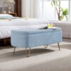 Storage Ottoman Bench For End Of Bed Gold Legs, Modern Gray Faux Fur Entryway Bench Upholstered Padded With Storage For Living Room Bedroom - Blue - Image 5