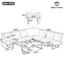 Outdoor Sectional Sofa Set With Adjustable Reclining Seats - Gray