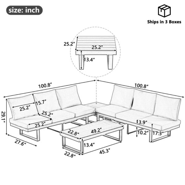 Outdoor Sectional Sofa Set With Adjustable Reclining Seats - Gray