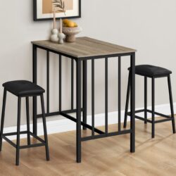 3 Pieces Dining Set, Counter Height, Rectangular, Small, Contemporary - Taupe