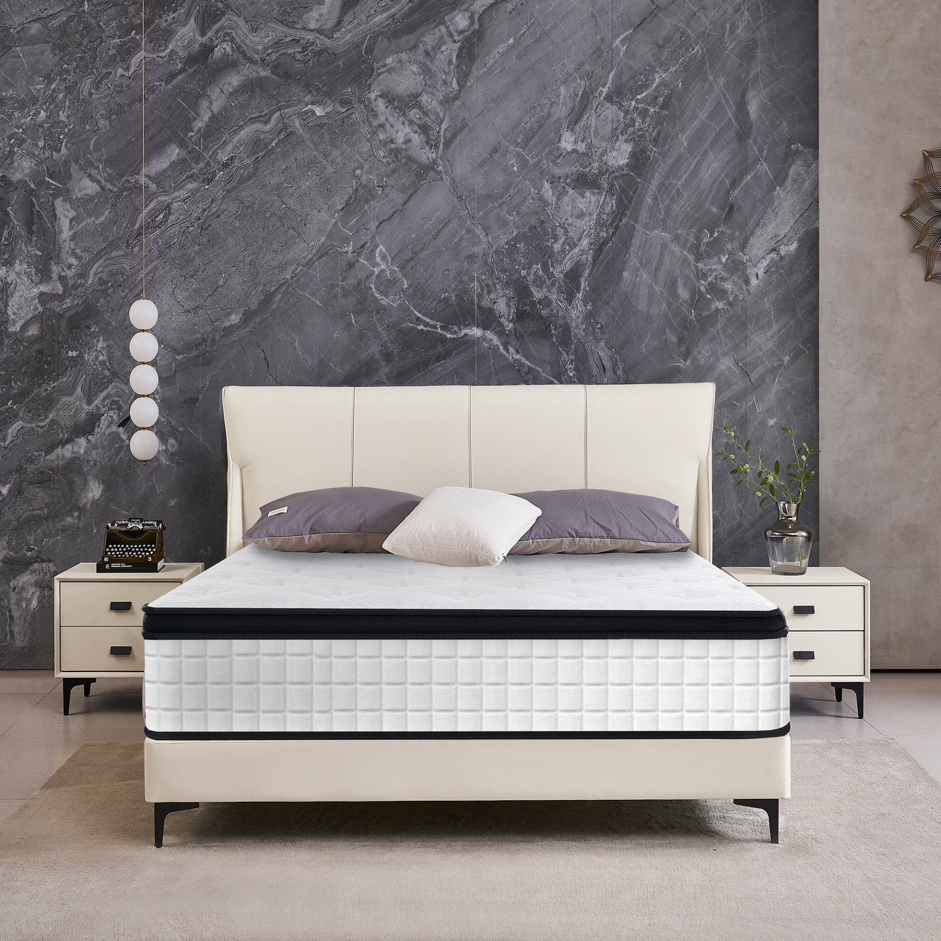 12" Twin Long Hybrid Mattress Individual Pocket Spring Comfortable Memory Foam Breathable Cool Knitted Cover - White / Black - Image 10