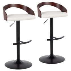 Grotto - Contemporary Adjustable Barstool With Swivel With Rounded T Footrest (Set of 2) - Black / Cherry / White