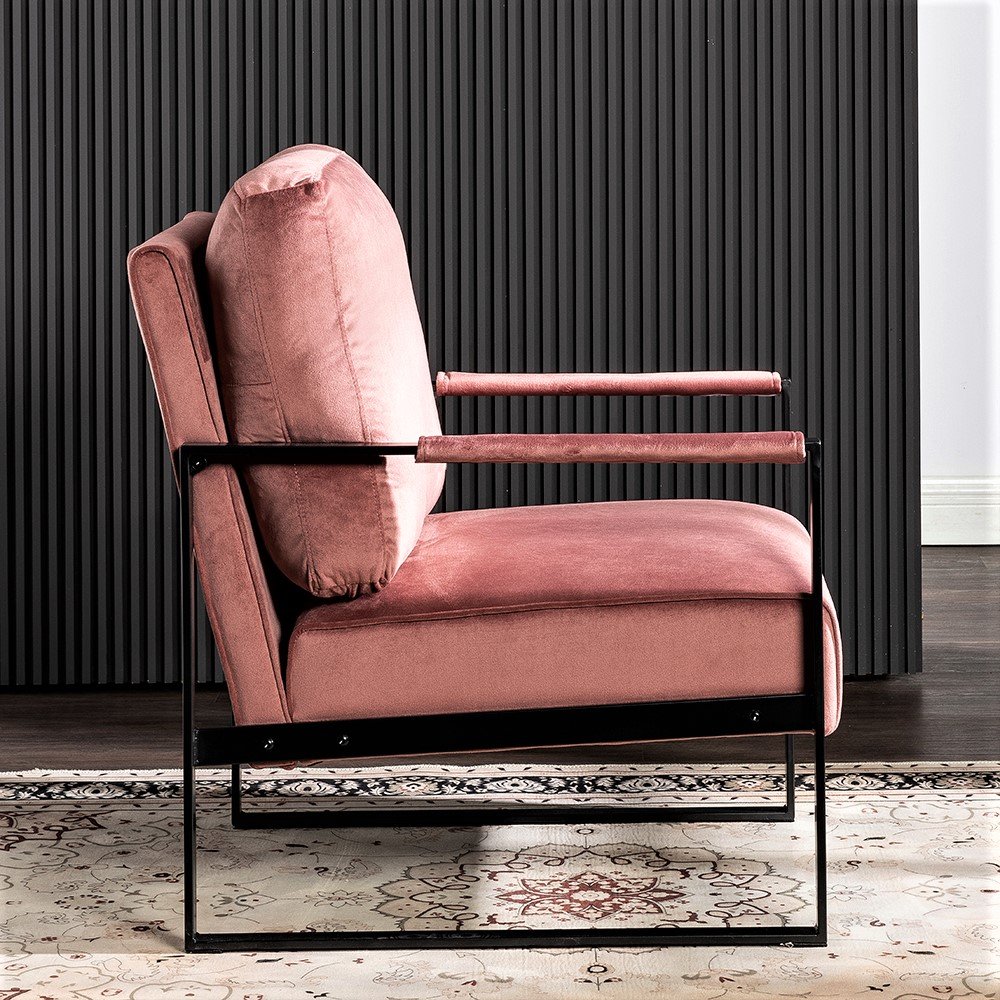Classic Mid Century Modern Accent Chair With Durable Square Metal Frame, Armchair Upholstery - Rose - Image 2