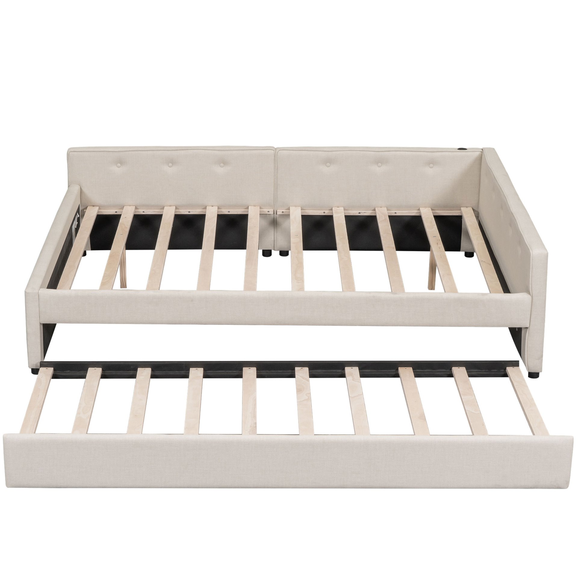 Queen Platform Bed With USB And Twin Trundle - Beige - Image 7