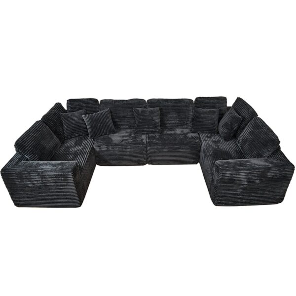 Modular U Shaped Sectional Sofa, 6 Seater Chaise Lounge With Reversible Design, Customizable Living Room - Black