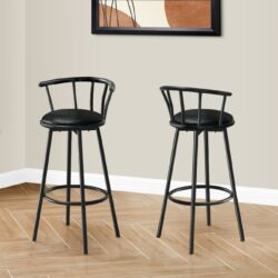 Swivel Barstool With Bar Height Leather Look (Set of 2) - Black