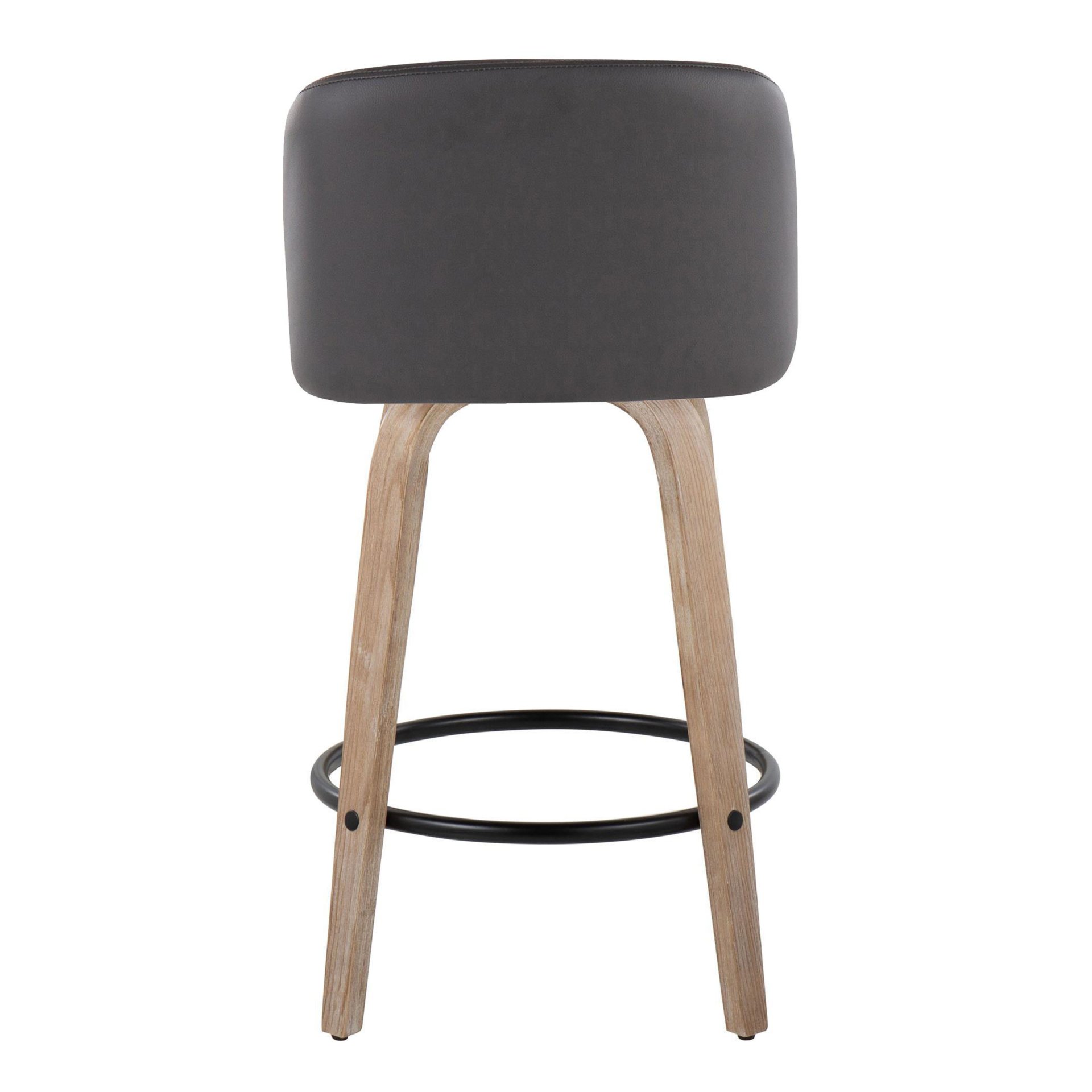 Toriano - Contemporary Fixed Height Counter Stool With Swivel & Round Footrest (Set of 2) - White Washed / Gray - Image 5