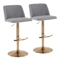 Toriano - Contemporary Adjustable Barstool With Swivel With Rounded T Footrest (Set of 2) - Gray / Gold