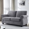 Soft Loveseat, Upholstered 2 Seater Couch, Loose Back Cushions And Turned Legs - Gray - Image 7