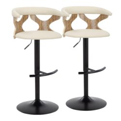 Gardenia - Contemporary Adjustable Barstool With Swivel And Rounded T Footrest (Set of 2) - Chrome / White