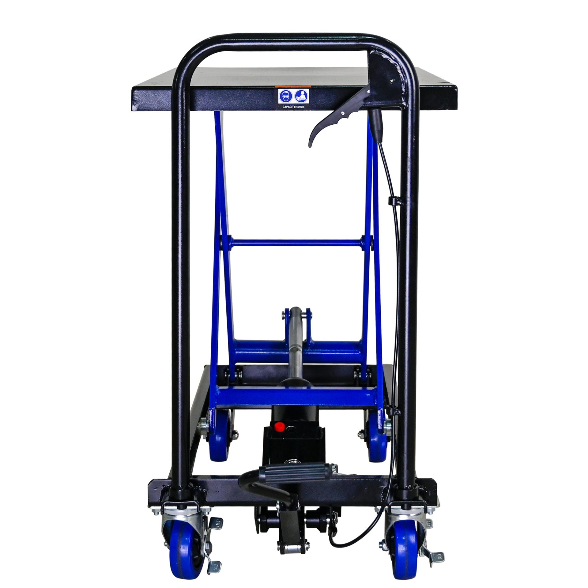Hydraulic Lift Trolley, 500 Lbs Capacity, With 4 Wheels, For Material Handling And Transportation - Black / Blue - Image 5