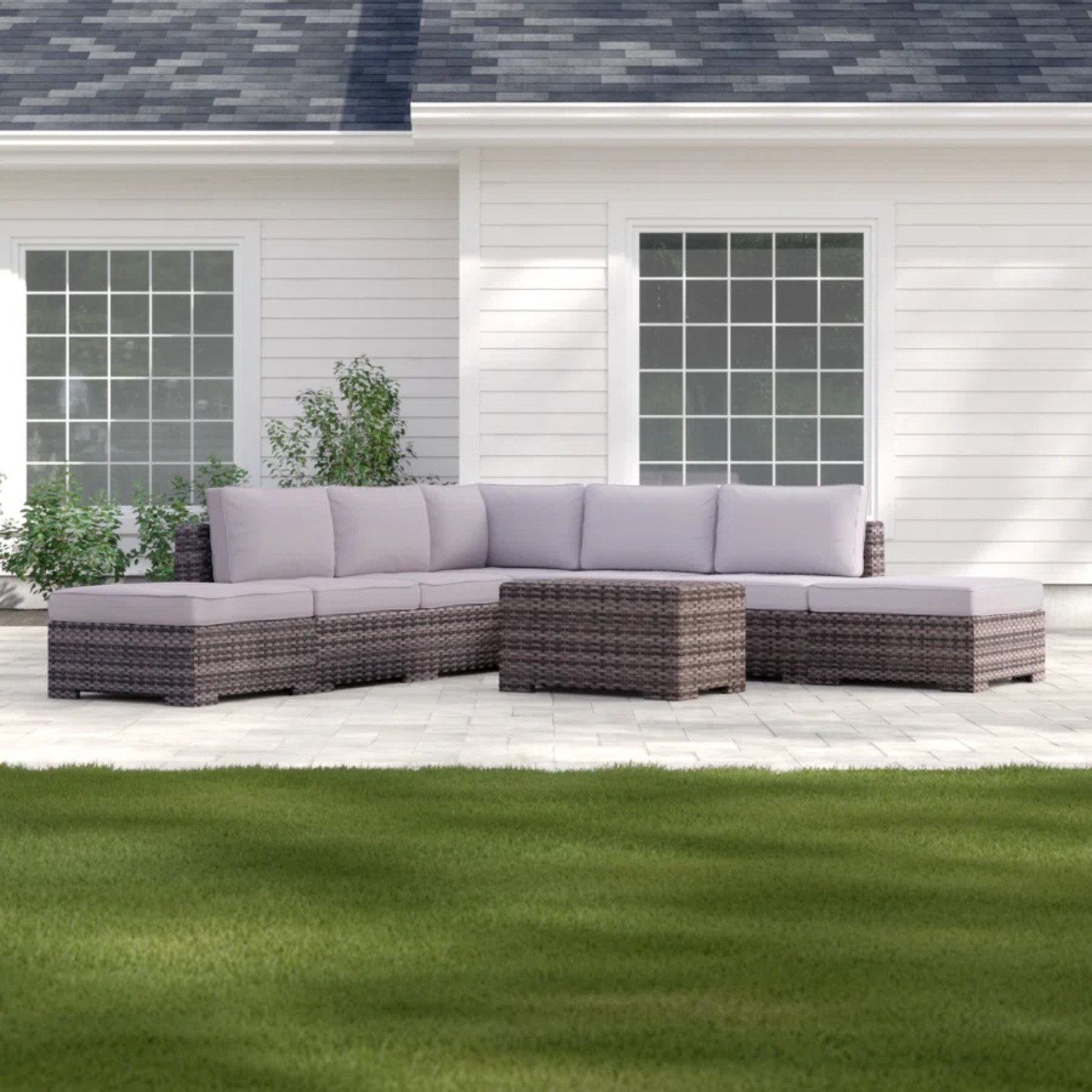 Outdoor 6 Person Wicker Seating Group With Cushions - Gray Mix - Image 2
