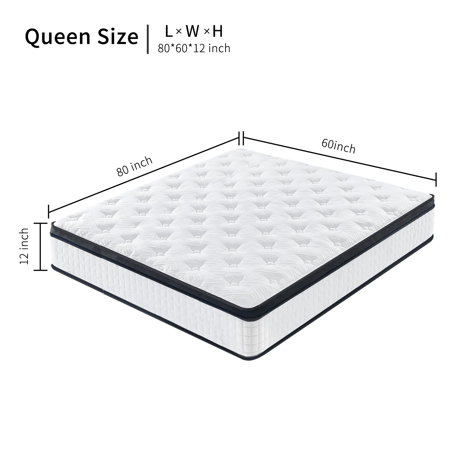 12" Queen Size Hybrid Mattress Individual Pocket Spring 7 Zoned Memory Foam Breathable Cool Knitted Cover - White - Image 3
