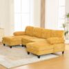 Modern U Shaped Sectional Sofa With Dual Chaise Lounges, Storage Pockets And Armrest Pillows - Yellow - Image 7