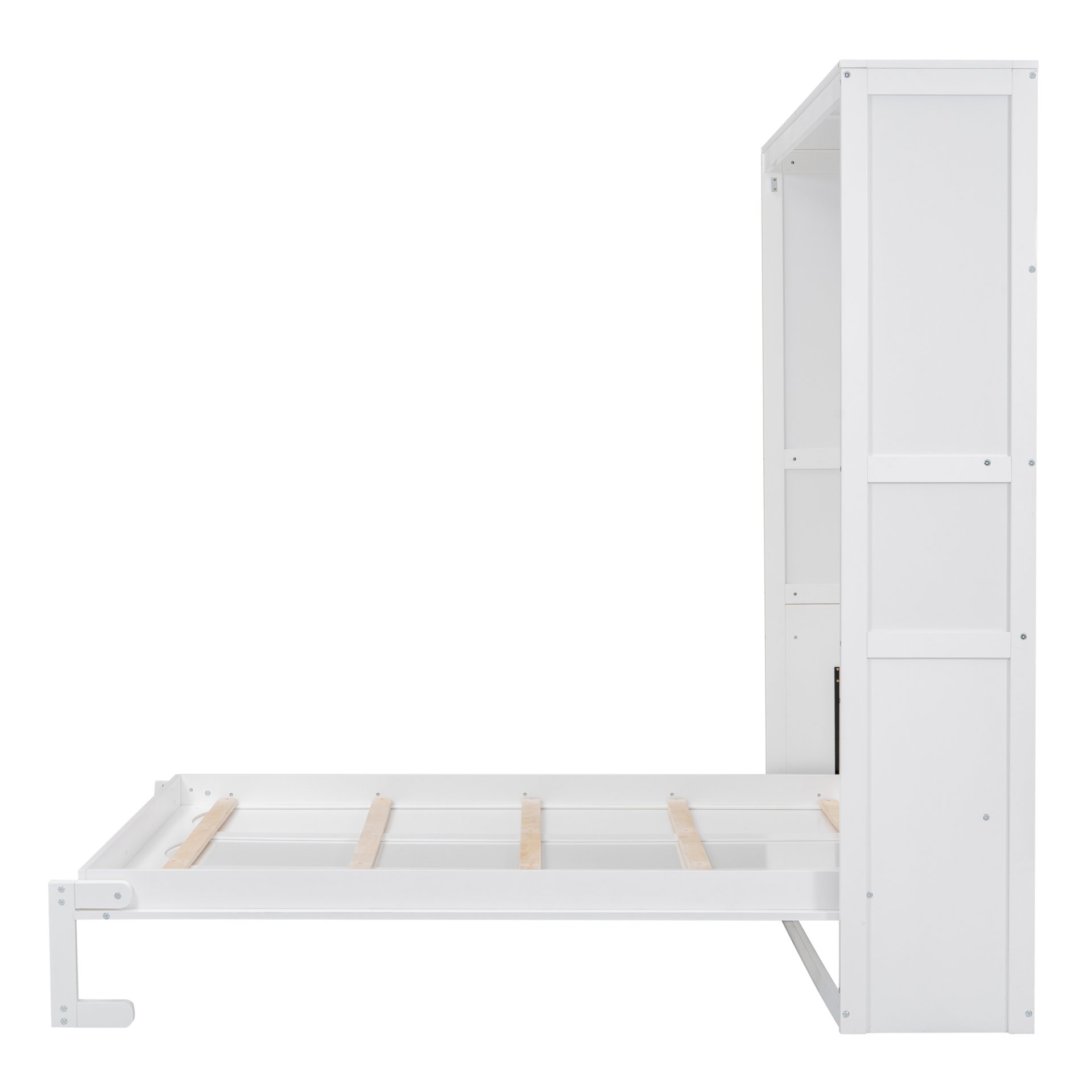 Queen Size Murphy Wall Bed With Shelves, Space Saving - White - Image 8