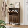 Medieval - Modern Shoe Cabinet With 2 Flip Drawers And Fence Design - Walnut - Image 4