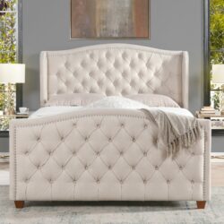 Marcella - Queen Upholstered Shelter Headboard Bed Set - Sky Neutral Beige