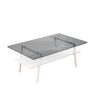 Rectangle Coffee Table, Tempered Glass Tabletop With White Metal Legs, Modern Table For Living Room - Gray - Image 5