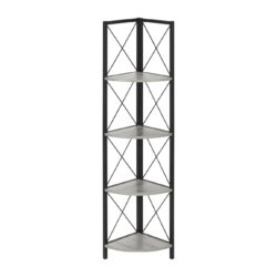 Bookshelf, Bookcase, Etagere, Corner, 4 Tier, Office, Contemporary & Modern - Gray