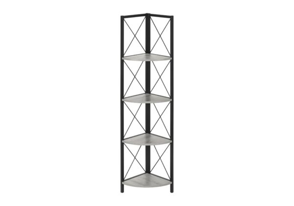 Bookshelf, Bookcase, Etagere, Corner, 4 Tier, Office, Contemporary & Modern - Gray