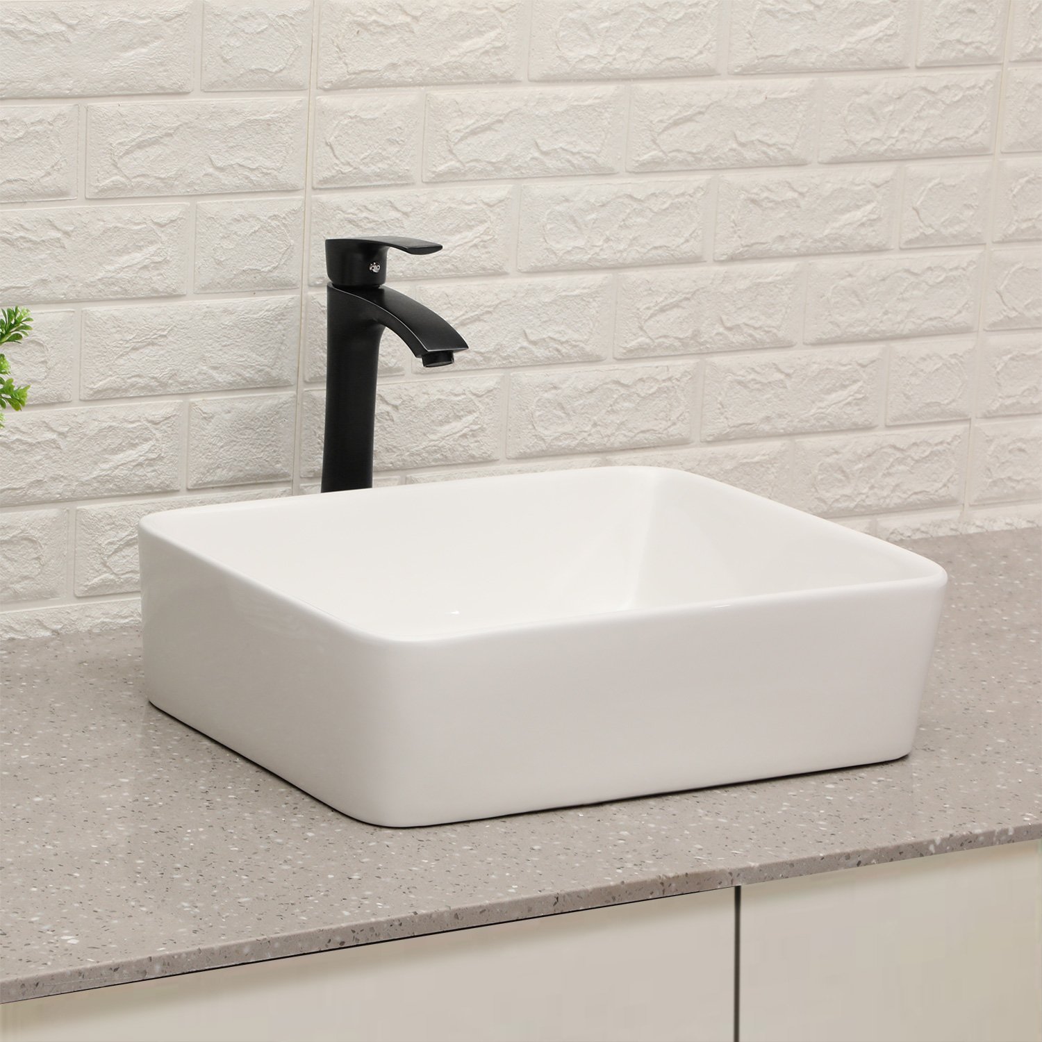19" 5" Bathroom Sink Combo Rectangular Vessel Vanity Set With Faucet Drop In Ready Ceramic Basin - White / Black - Image 5