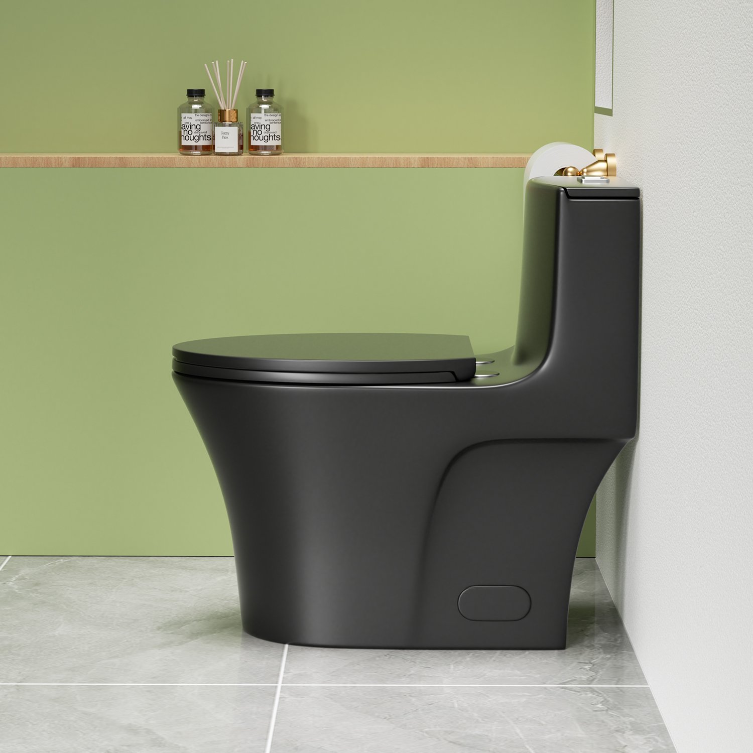 1 Piece Toilet With Dual Flush And Soft Closing Seat - Matte Black - Image 6
