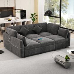 Sectional Sofa Modular Sofa U - Shaped Sofa Couch Sofa Bed L - Shaped Sofa With A Movable Ottoman And Two USB Ports For Living Room - Black
